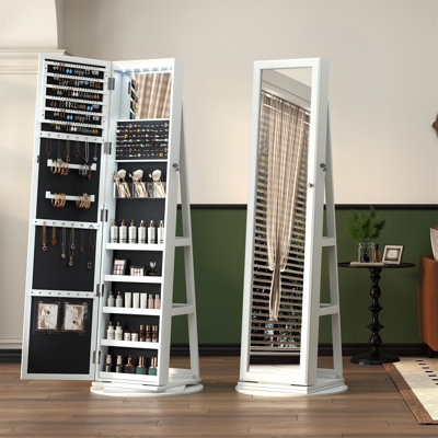 Modern Pure White Triangular Jewellery Armoire With Full-Length Mirror