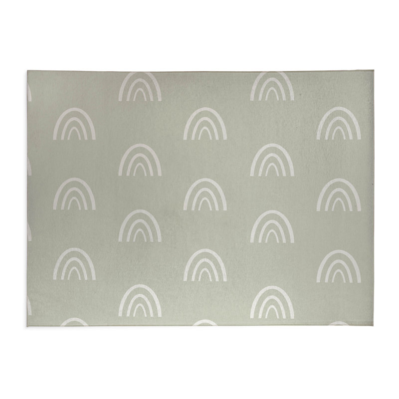 Plain Bows Kids Play Mat, Light Green/White, Rectangle 2' x 3'
