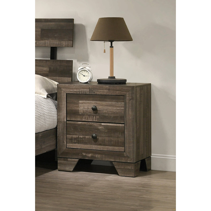 1Pc Rustic Two Drawers Storage Nightstand Brown Gray Finish Wooden Bedroom Furniture, Gray/Brown