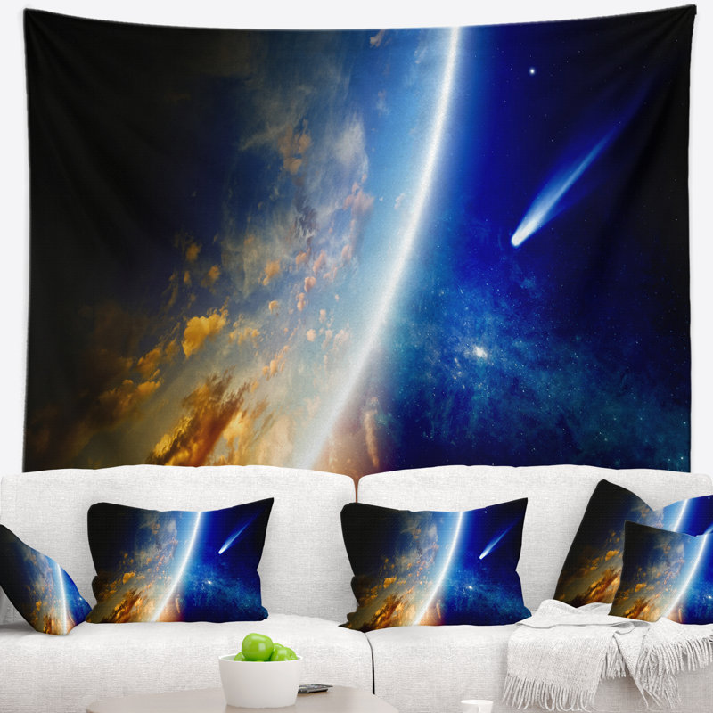 Comète spacescape approchant la tapisserie de la terre, H 32 po x l 39 po
