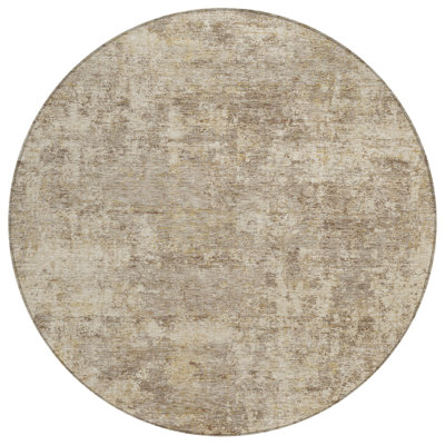 Tapis extérieur rond lavable abstrait taupe et beige 8 '