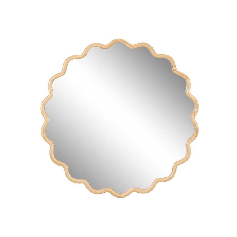 Solid Wood Wavy Mirror--Natural-Wood Vanity Mirror Wall Decor 31" X 31" Modern Mirror Wall Decor For Bathroom, Bedroom, Living Room, Dining Room, Cloakroom, Entryway
