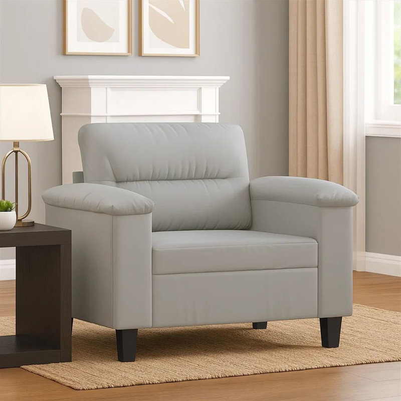 Canapé-fauteuil, microfibre grise, pieds fuselés, 35 po