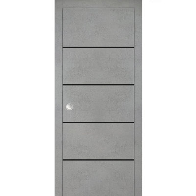 Porte coulissante avec kit de finitions en béton Planum 0015, quincaillerie et rails en bois massif pour chambre à coucher, portes robustes - 32 po x 80 po