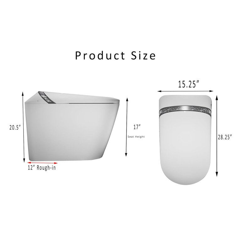 Toilette intelligente avec bidet Yingze, bouclier en mousse automatique et chasse de pieds - siège chauffant sans réservoir, séchoir à air chaud, veilleuse à DEL, buse autonettoyante, toilette moderne une pièce pour la salle de bain