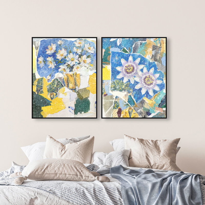 Blue Sunshine Set Set by Oliver Gal, 31"H x 37"W, Black Floater Frame