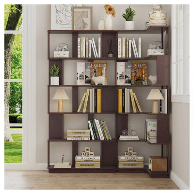 Set of 2 free combination bookcase space saving corner bookshelf 55cm plus 80cm length dark red ox blood red color and other 4 colors for option