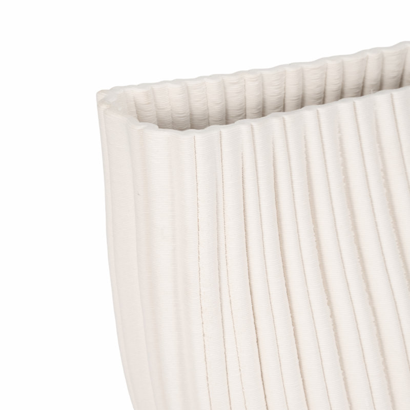 Sculptural Fluted Stoneware Porcelain 3D Print Flower Vase for Home Decor - Modern Tall Structure for Side Table Styling - Ivory & Tan