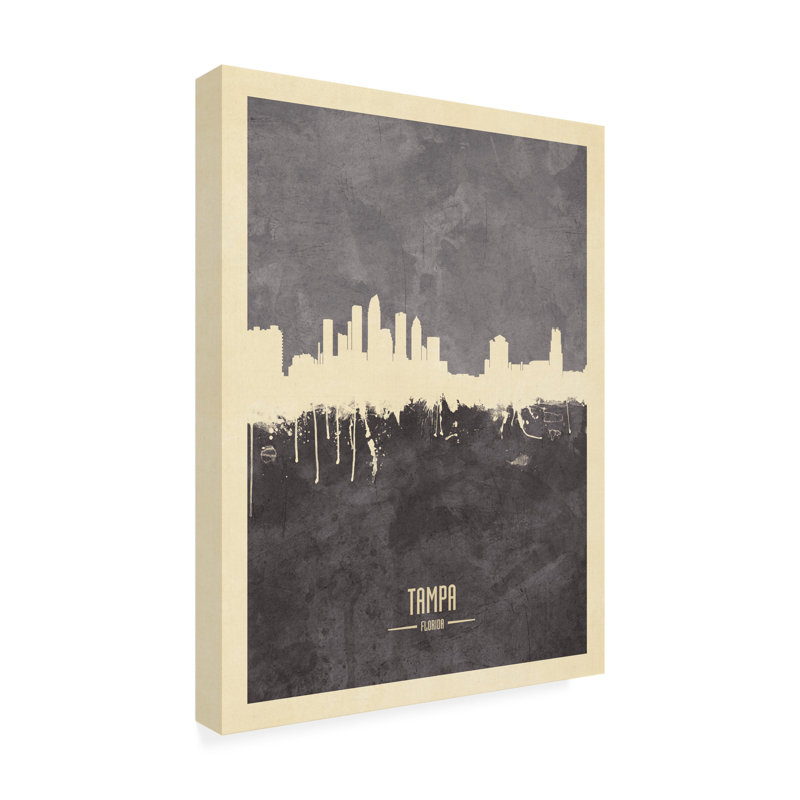 «Tampa Florida Skyline Gray», art de Michael Tompsett, H 47 po x l 35 po x P 2 po