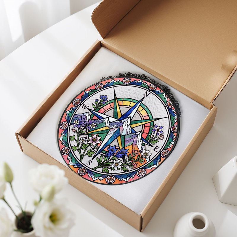 Panneau de vitrail Compass Rose, H 12 po, H 12 po