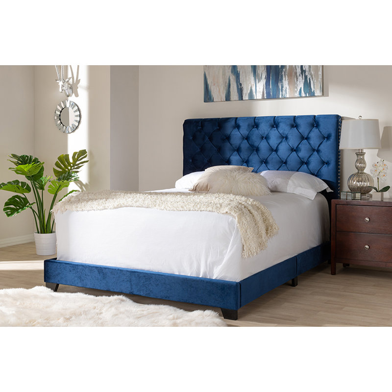 Upholstered Standard Bed, King, Navy Blue