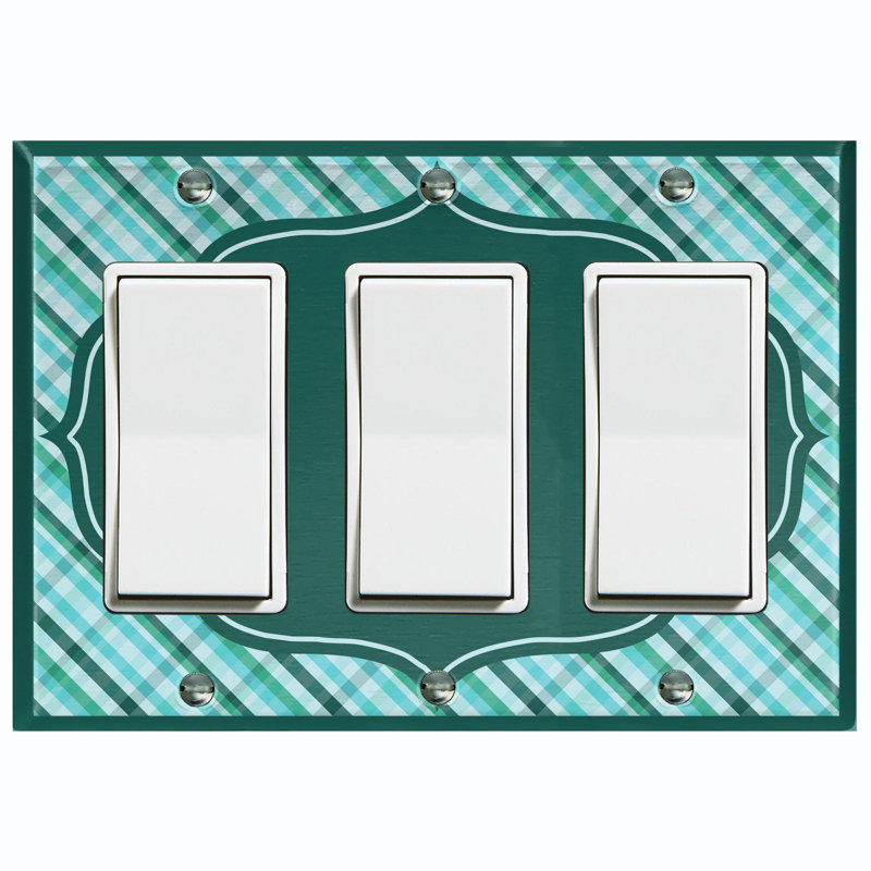 Patterned 3 - Gang Toggle Light Switch Standard Wall Plate, Green Teal