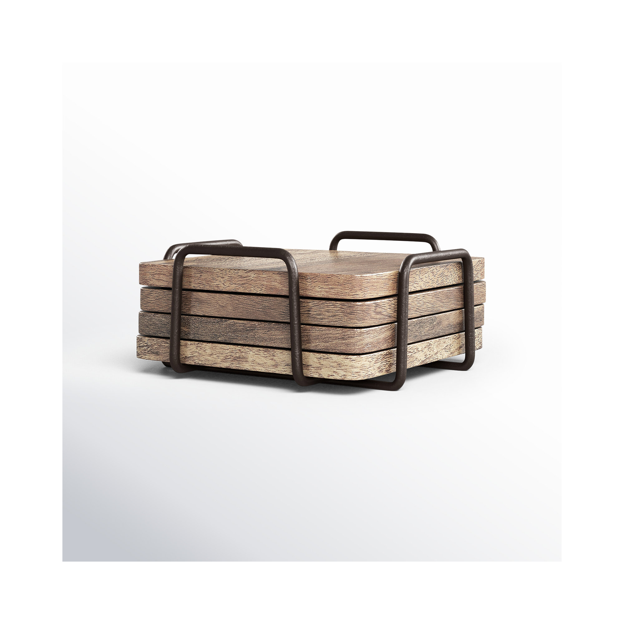 Wallis Godinger Wooden Coaster Set with Holder, Wood/Natural