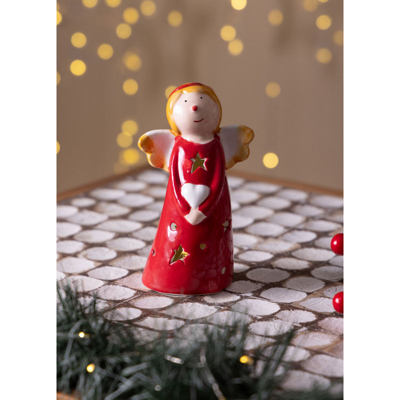 Elegant LED Lighted Decorative Object, Red & White Ceramic, 2.8 x 2.0 x 3.9 inches | 100% Ceramic Construction, Perfect for Home Decor | Unique Accent Piece for Living Room, Bedroom, or Office