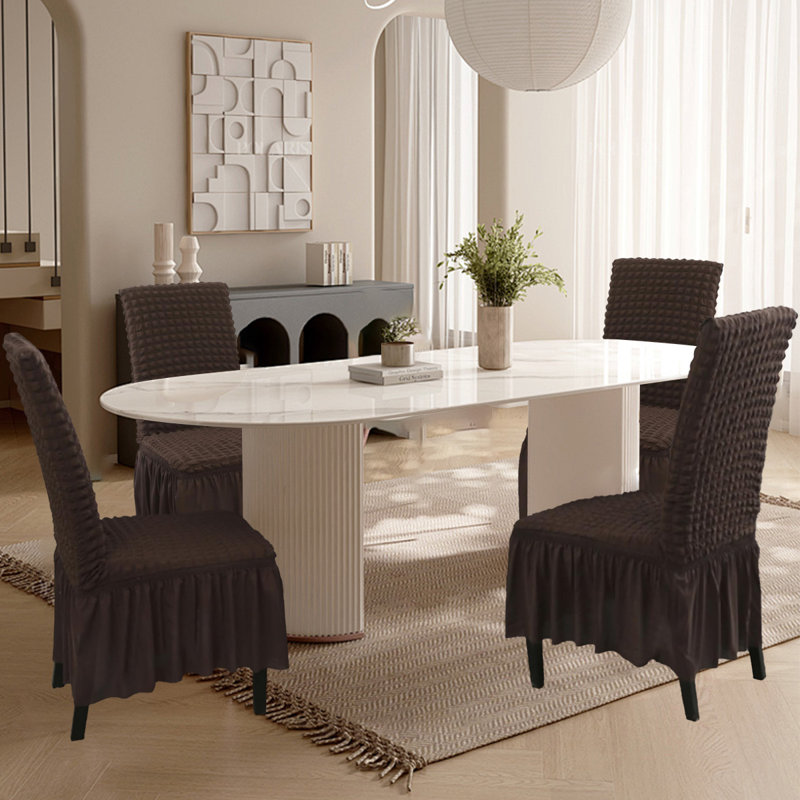 Housse pour chaise de salle à manger, housse extensible de chaise lavable avec jupe, ensemble de 4, Brun