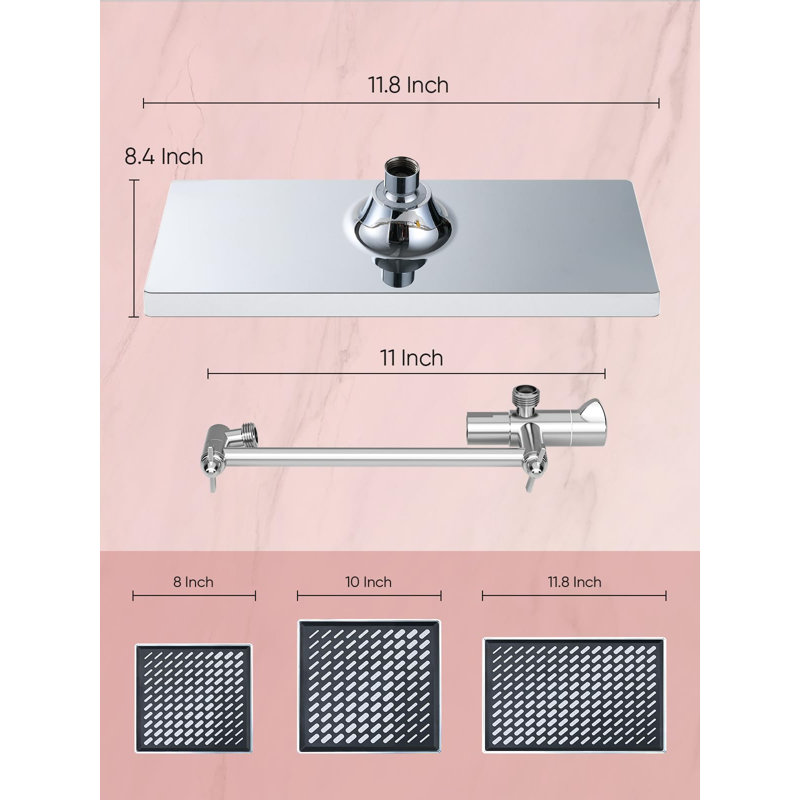 12'' High Pressure Rain Shower Head With Extension Arm,8 Modes Handheld Spray Combo, Anti-Clog Nozzles, Adhesive Showerhead Holder
