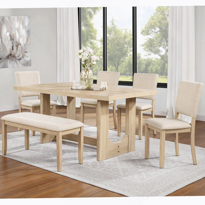 Ensemble de table de salle à manger 6 pièces, table de cuisine rectangulaire en bois avec banc et 4 chaises rembourrées