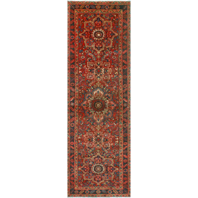 One-of-a-Kind 3'7" x 11'4" 1980s Runner Wool Area Rug in Brown and Red