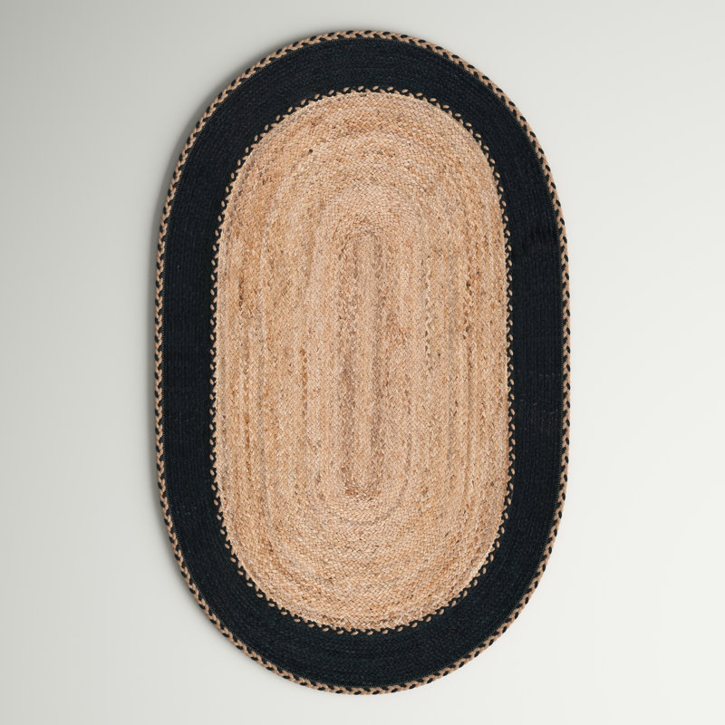 Tapis brun / noir en jute / coton tissé à la main Malvern, Ovale 4 pi x 6 pi