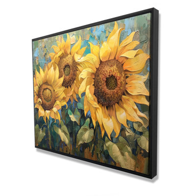 Tournesols, toile encadrée bleue | Œuvre d'art vibrante