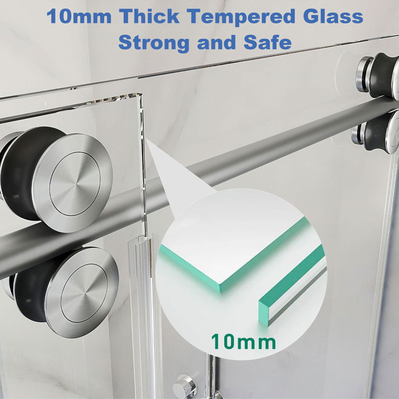 60-Inch Frameless Sliding Shower Door with Brushed Nickel Finish