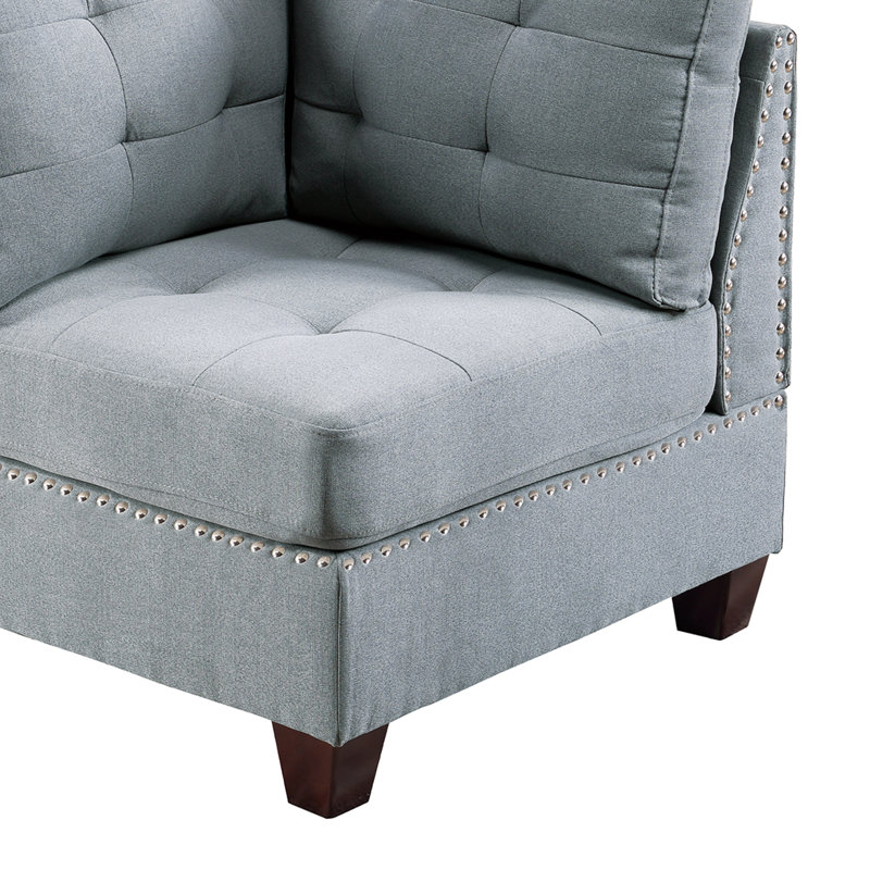 Chaise modulaire 2 pièces en tissu gris, 81 x 81 x 89 cm (H), structure en bois, revêtement aspect lin - 2 pièces, chaise avec pied