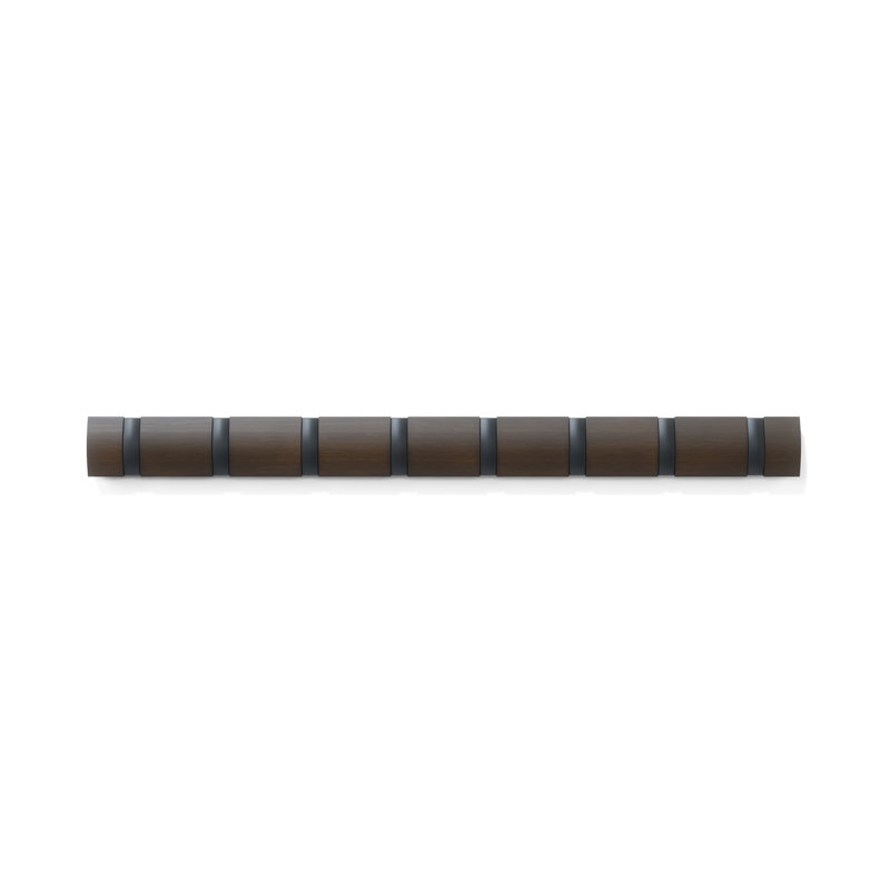Flip Black and Walnut Solid Wood Wall Mounted Coat Rack with 8 Hooks