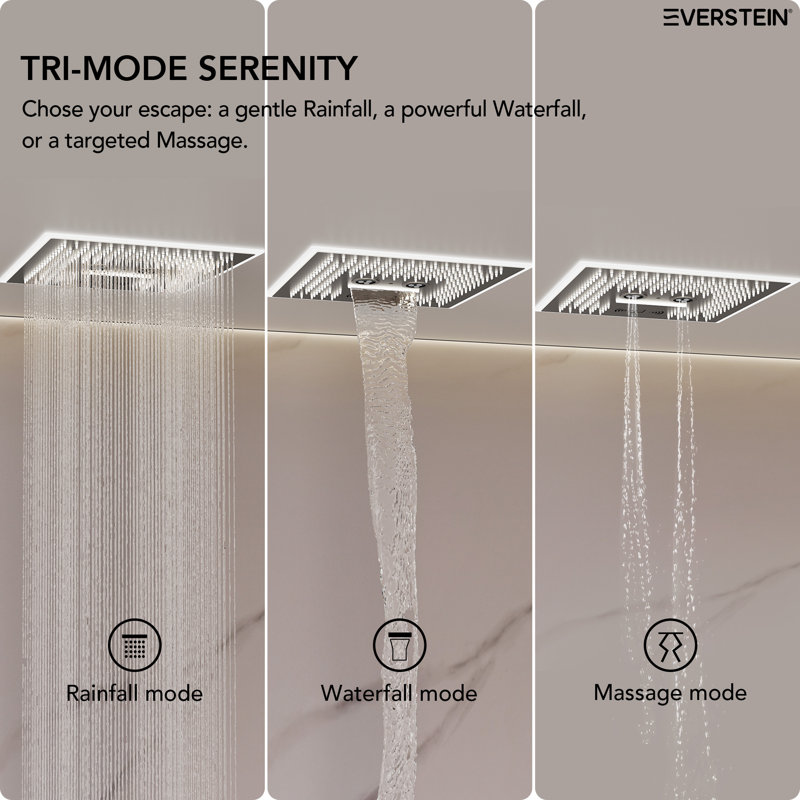 16" LED Thermostatic Shower System with Bluetooth Music, 6" Rainfall Shower faucet with Handheld  Shower, Brushed Nickel