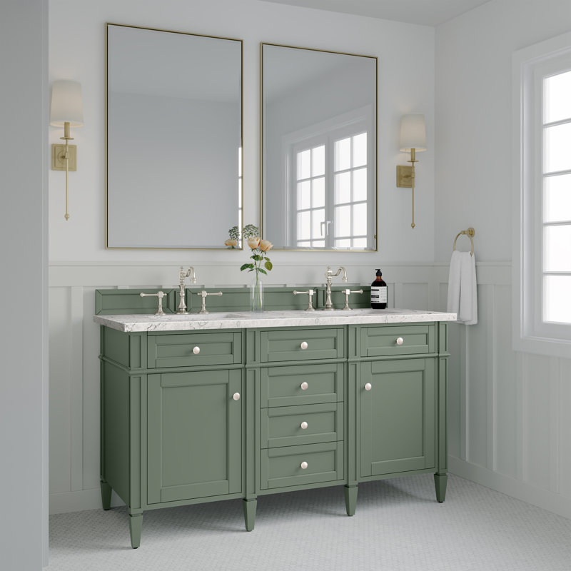 Brittany 60'' W Double Vanity, Smokey Celadon, Eternal Jasmine Pearl