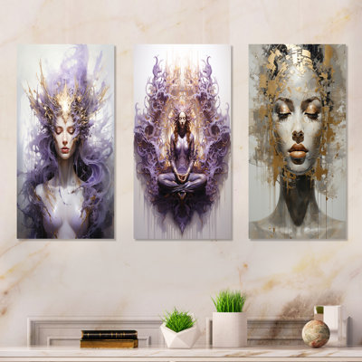 Woman Meditation Mind - Abstract Portraits Metal Art Print Set Of 3