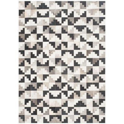 Tapis ivoire / noir tissé à la main à motif géométrique Stasia