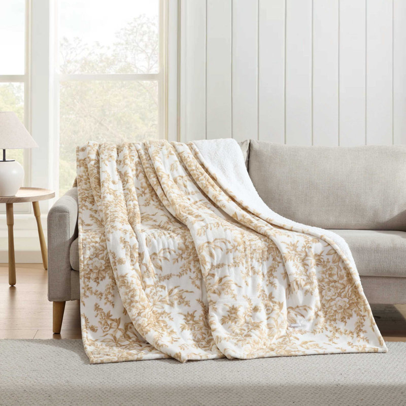 Couverture chauffante réversible Laura Ashley Bedford, Lit simple, Beige/brun