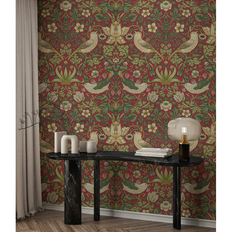 Rouleau de papier peint avec voleur de fraises par William Morris Bryelle, Rouge