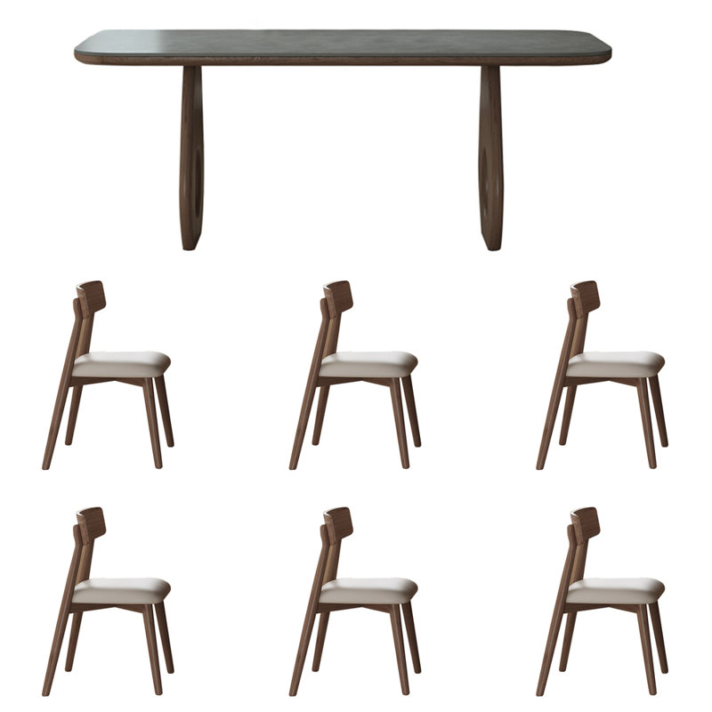 European vintage rectangular dining table set, 29.5"H x 55.1"L x 31.5"W