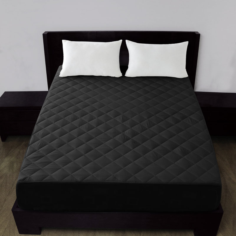 Quilted Elastic Fitted Polyester Waterproof Mattress Pad Upto 16 Inches Deep Pocket, California King, Black