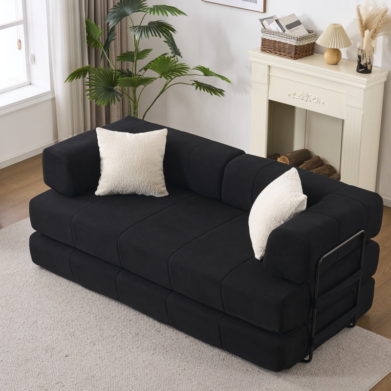 Canapé-lit convertible 78,5 po, 2 coussins, sans assemblage, peu encombrant, Noir