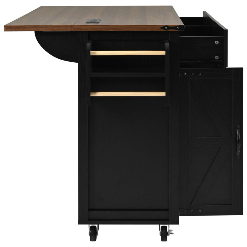 53.5''Farmhouse Kitchen Island With Power Outlet, Kitchen Storage Island With Drop Leaf, Spice Rack And Drawer, Rolling Kitchen Cart On Wheels, For Home, Kitchen And Dining Room