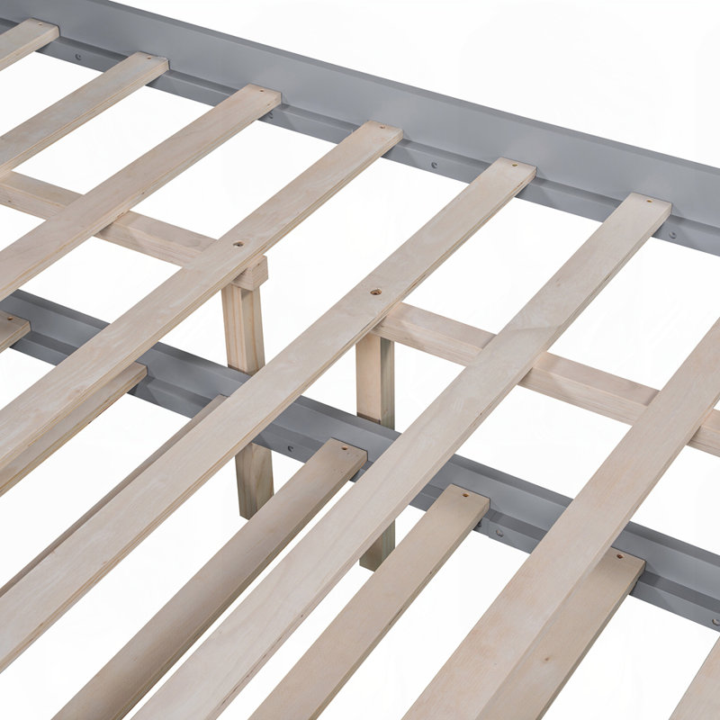 Lit plateforme en bois avec lit gigogne à DEL, gris, Complète