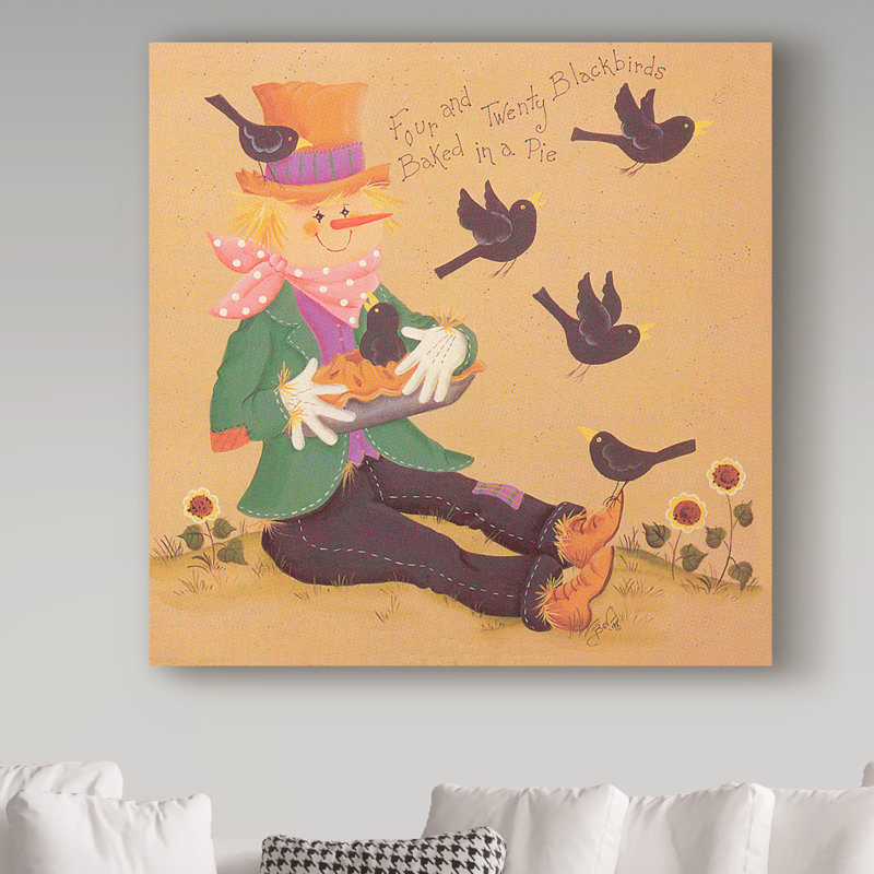 « épouvantail mangeoire », art sur toile, H 14 po x l 14 po x P 2 po