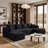 Compression Modular Sectional Ottoman for Sectional Sofa Component, Modern Flannel Upholstered Footstool with Pocket Springs, No Assembly Roll-Pack Pouf for Living Room, Black-398389477