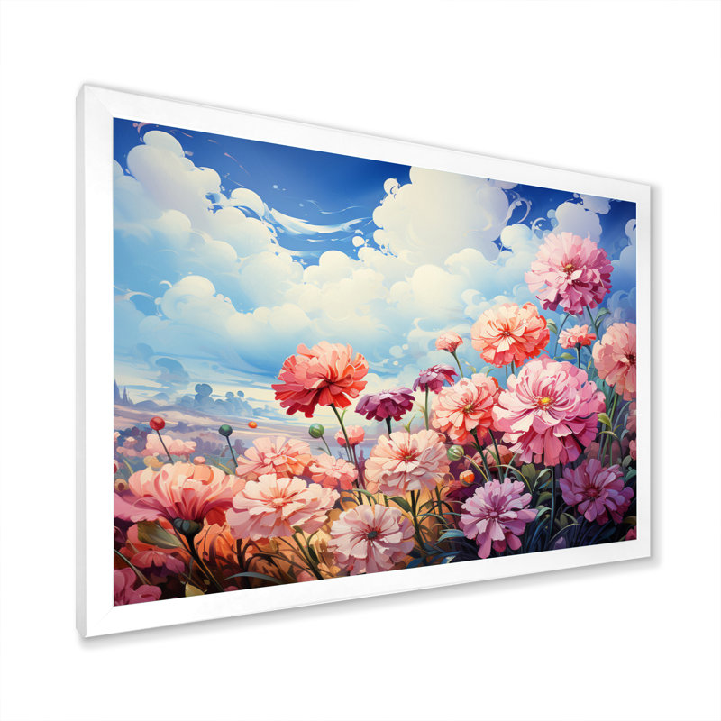 Meadow Zinnia Dreams sur impression sur toile, Cadre photo blanc, H 16 po x l 32 po x P 1 po