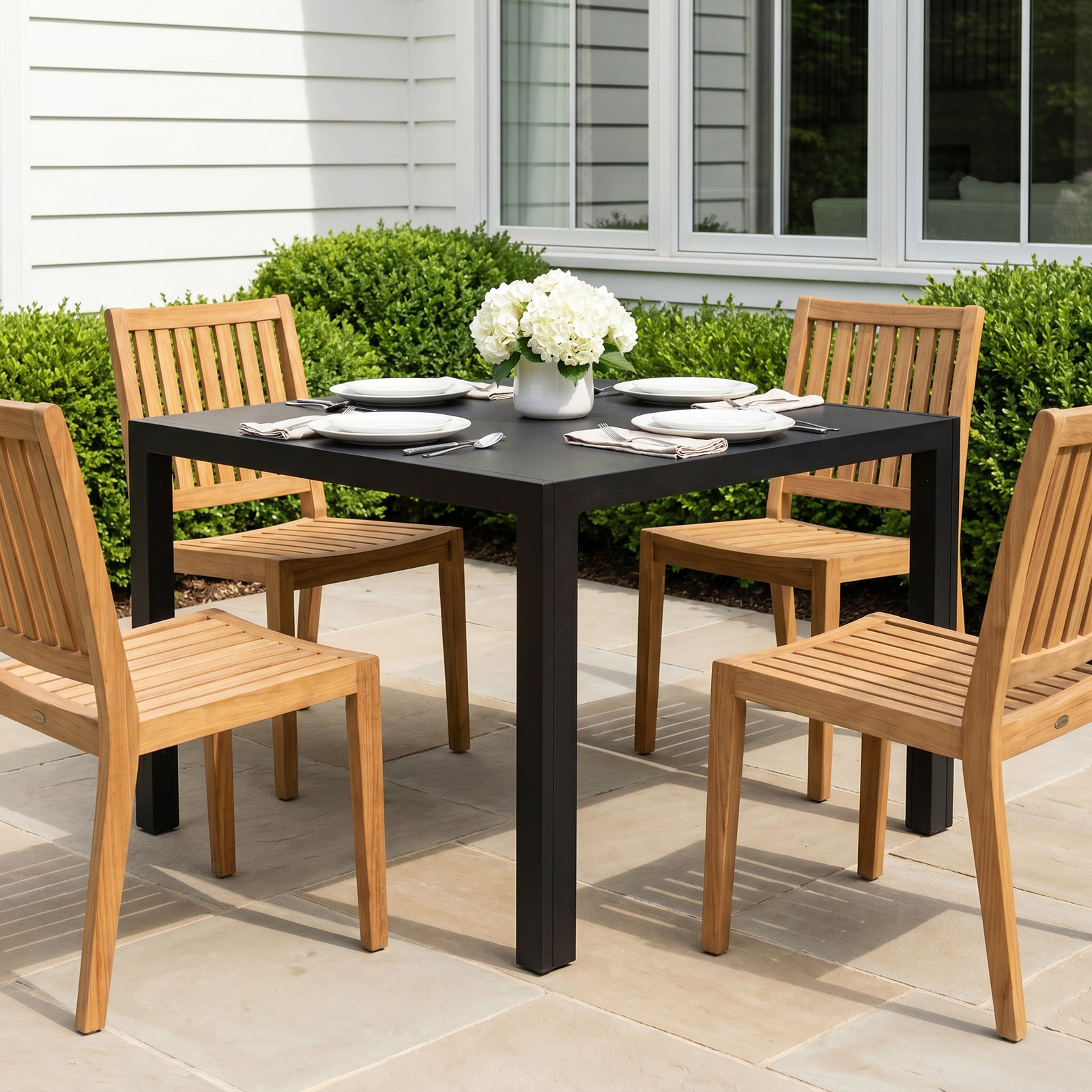 Deandra Ceramic Outdoor Dining Table, 29.5" H x 61" L x 61" D, Slate