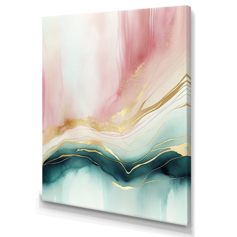 Géode abstraite rose et marbre vert II, reproduction sur toile, H 20 po x l 12 po x P 1 po, Toile tendue