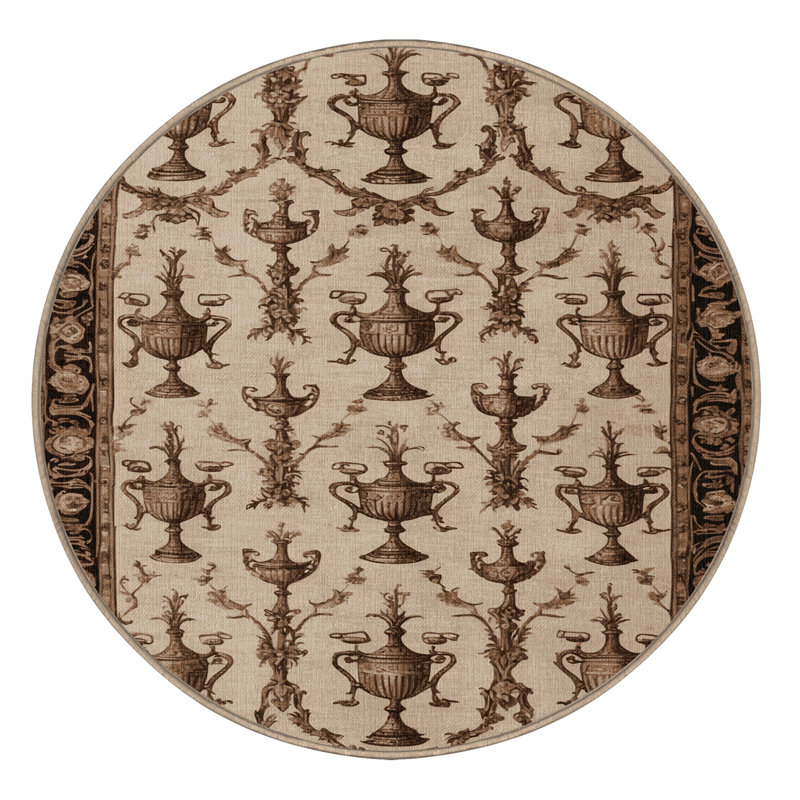 Tapis brun français lavable à la machine, Rond 4 pi