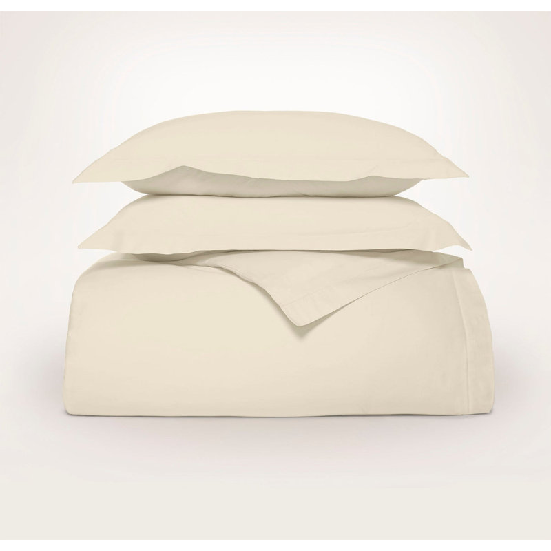 Percale Hemmed Duvet Set, King Duvet Cover + 2 King Shams, Natural