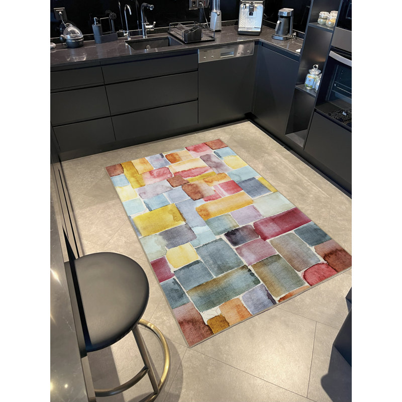 Tapis décoratif multicolore multicolore, Tapis de couloir 3 pi 3,37 po x 6 pi 6,74 po