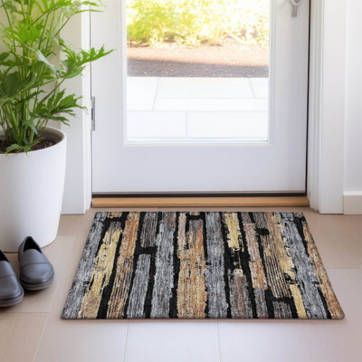 Machine Washable Indoor/Outdoor Cinead ACN1665 Black Rug
