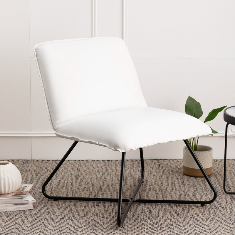 Hachmann Faux Leather Accent Chair, White Faux Leather, Black