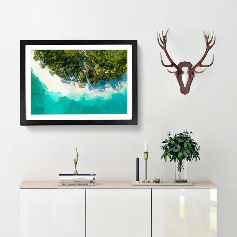 Above a Beach in the Maldives in Abstract - Picture Frame Graphic Art Print, Black Framed, 27cm H x 36cm W x 2cm D