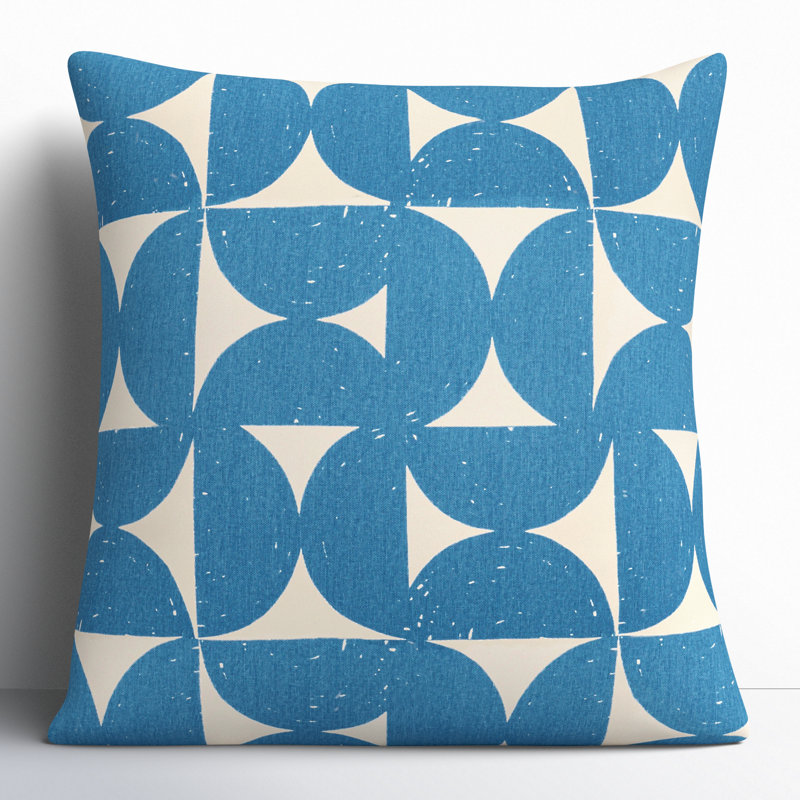 Sain Geometric Cotton Reversible Pillow Cover, 20"H x 20"W, Dark Blue/Beige, Fractured Triangles